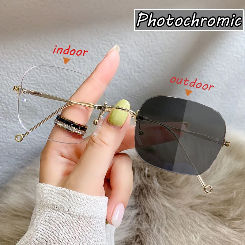 

Photochromic Nearsighted Sunglasses Fashion Ultralight Frameless Myopia Eyeglasses Finished Optical Eyewear Diopter 0 To -4.0