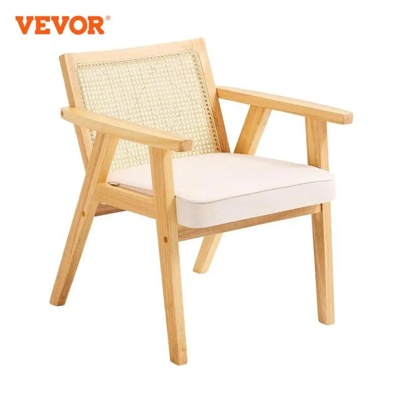 VEVOR Rattan Dining Chairs Mid Century Modern Dining Chair Upholstered Velvet Accent Rattan Chair for Living Room Bedroom Office