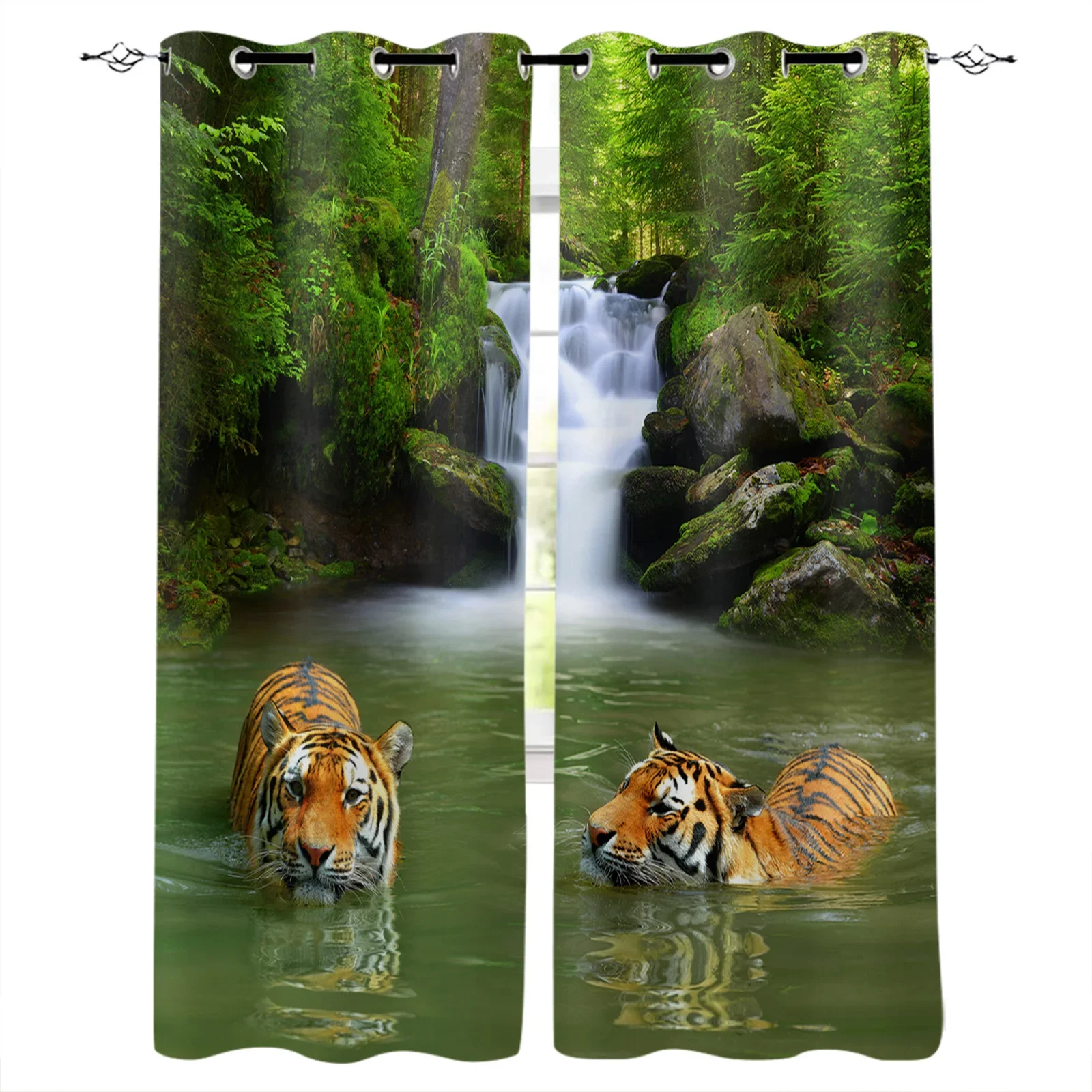 Jungle Wildlife Tiger River Blackout Curtains Window Curtains For Bedroom Living Room Decor Window Treatments