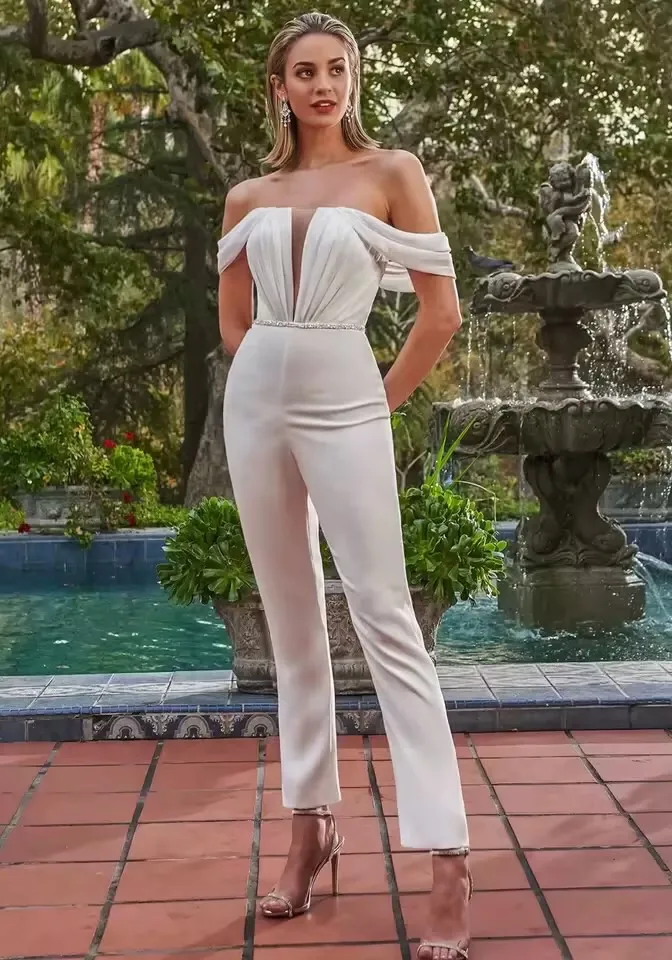 Jumpsuit Dress Slim Fit Ankle-Length Pantsuit for Wedding Party Banquet Prom Cocktail Pantsuit Separates Two Piece Suit