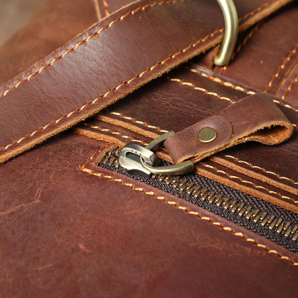 S.WORKER Vintage-Rucksack aus echtem Leder, Unisex, lässig, Preppy-Schultasche, Crazy Horse-Rindsledertasche, Umhängetasche – Detail 11