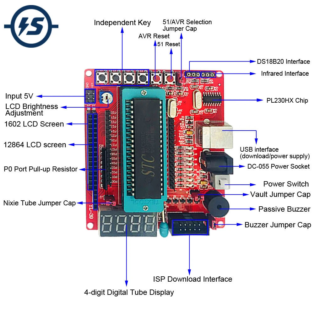 8051 rozwój pokładzie C51 USB programowalny kontroler MCU klasy systemowej mikrokontroler pokładzie STC89C52 LED Marquee