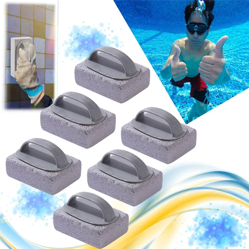 

A02F-6PCS Pool Clean Block With Handle Swimming Pumice Pool Tile Stone Scrubbing Scouring Stone For Swimming Pools Cleaning