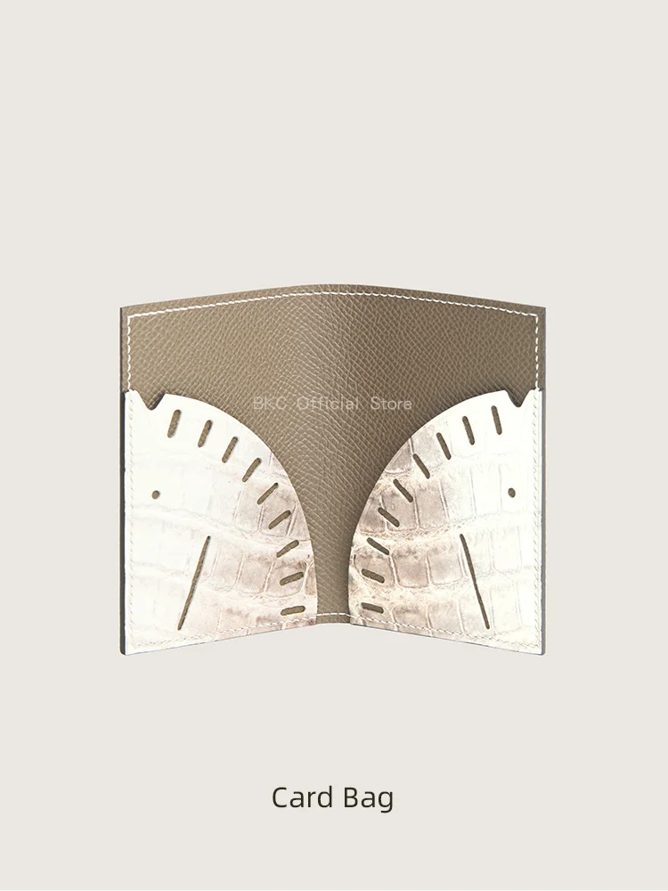 Handmade Horse Head Card Holder Epsom Leather & Himalayan Crocodile Skin Wallet Waxed Thread Saddle Stitch Mini Fold Card Purse