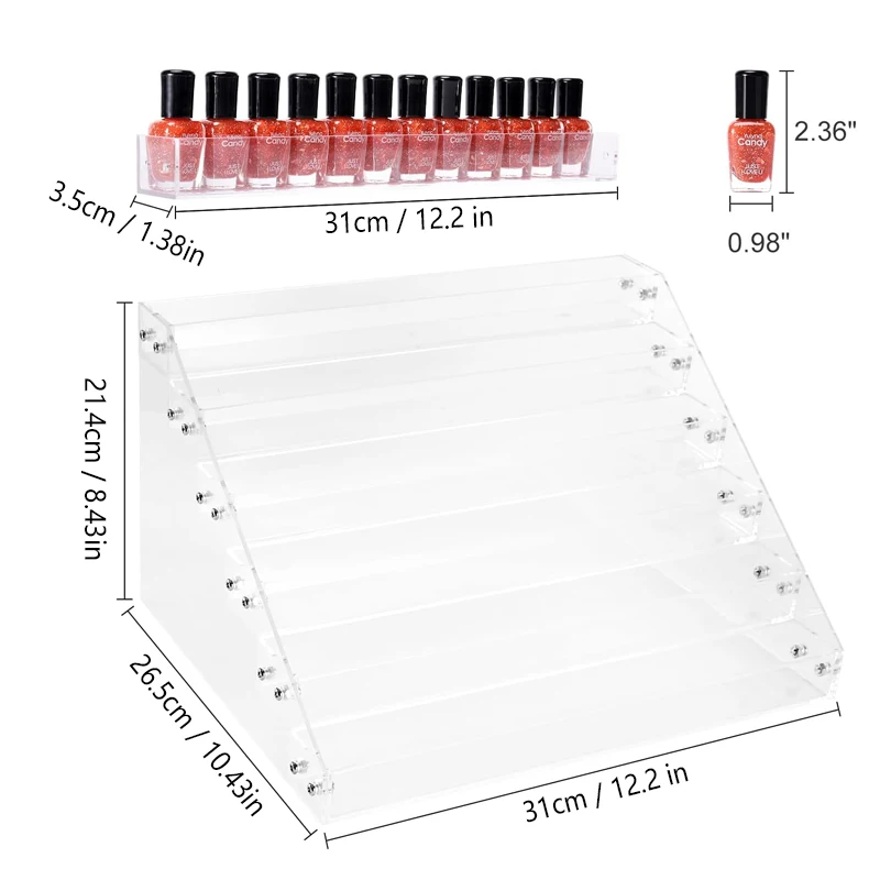 Acrylic Nail Polish Organizer Rack 3-6 Tier Clear Display Stand Holder Paint Essential Oil Ink 1-2oz Bottle Desktop