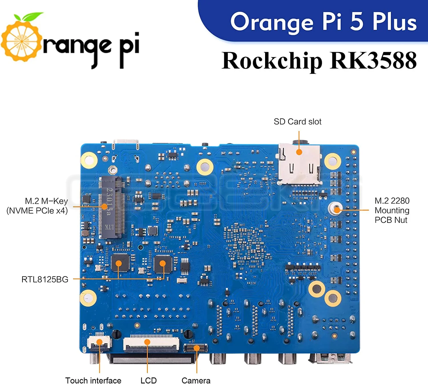 Imagem -03 - Geeekpi-computador de Bordo Laranja pi Plus 8gb com Tomada Emmc Estojo Opi Plus Fonte de Alimentação Oficial Orange pi 5v 4a Ventilador 40 mm