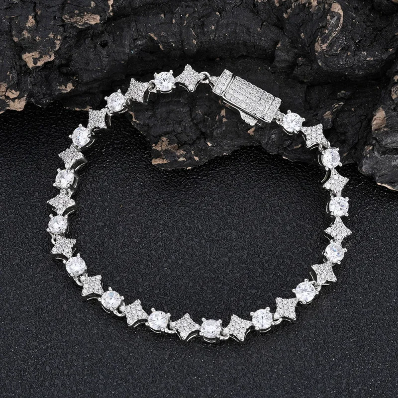 European Hip Hop New6mmCross Star Zircon Tennis Chain Advanced Men's Bracelet