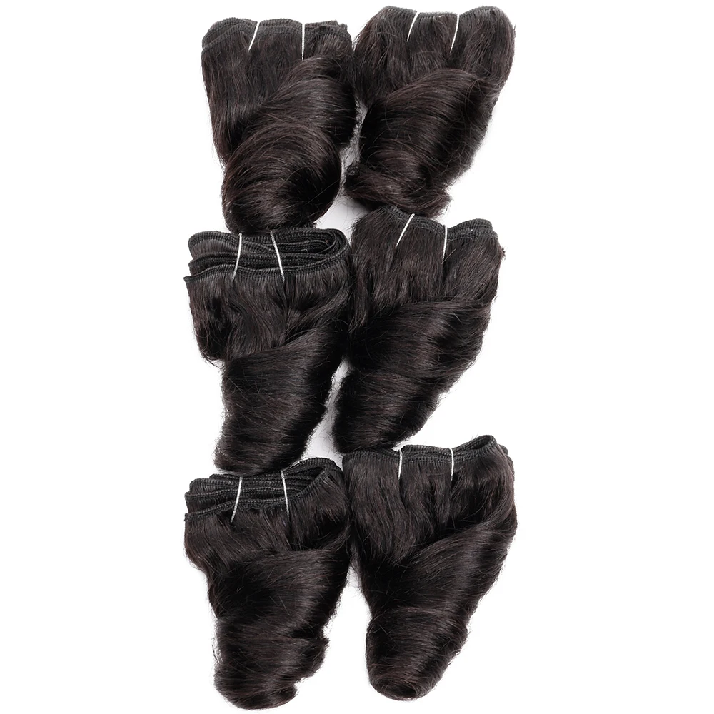 6Pcs/Lot Rambut Manusia Asli Warna Hitam Alami Model Romance Curl, Bundel Rambut Asli Remy Mentah Panjang 8 hingga 12 Inci