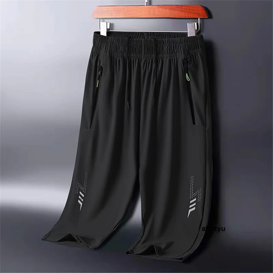 Summer Cool Calf-length Pants Men Plus Size 8XL Pants Fashion Casual Short Pants Male Big Size 8XL Bottom Elastic Waist