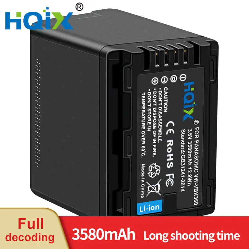 HQIX for Panasoinc HDC-SD40 SD60 SD80 SD90 SD99 SDX1 TM25 TM35 HS85 H80 HS50 HS60 HS70 HS80 Camera VW-VBK360 Charger Battery