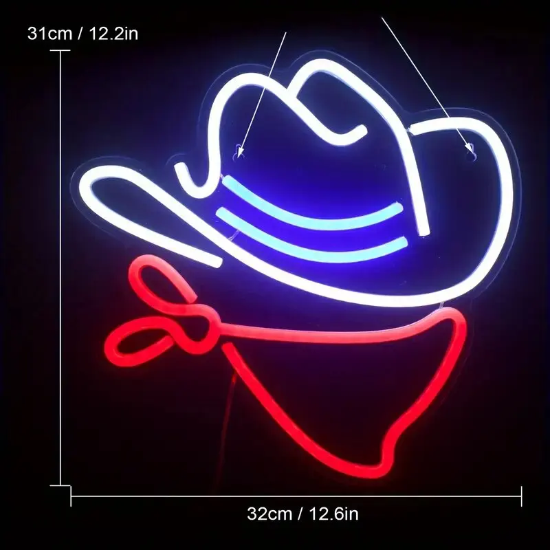 Cowboy Hat Neon Sign Beer Bar Home Art Man Cave Neon Light Handmade  for Hotel Pub Cafe Recreation Room Wall Artwork Decor