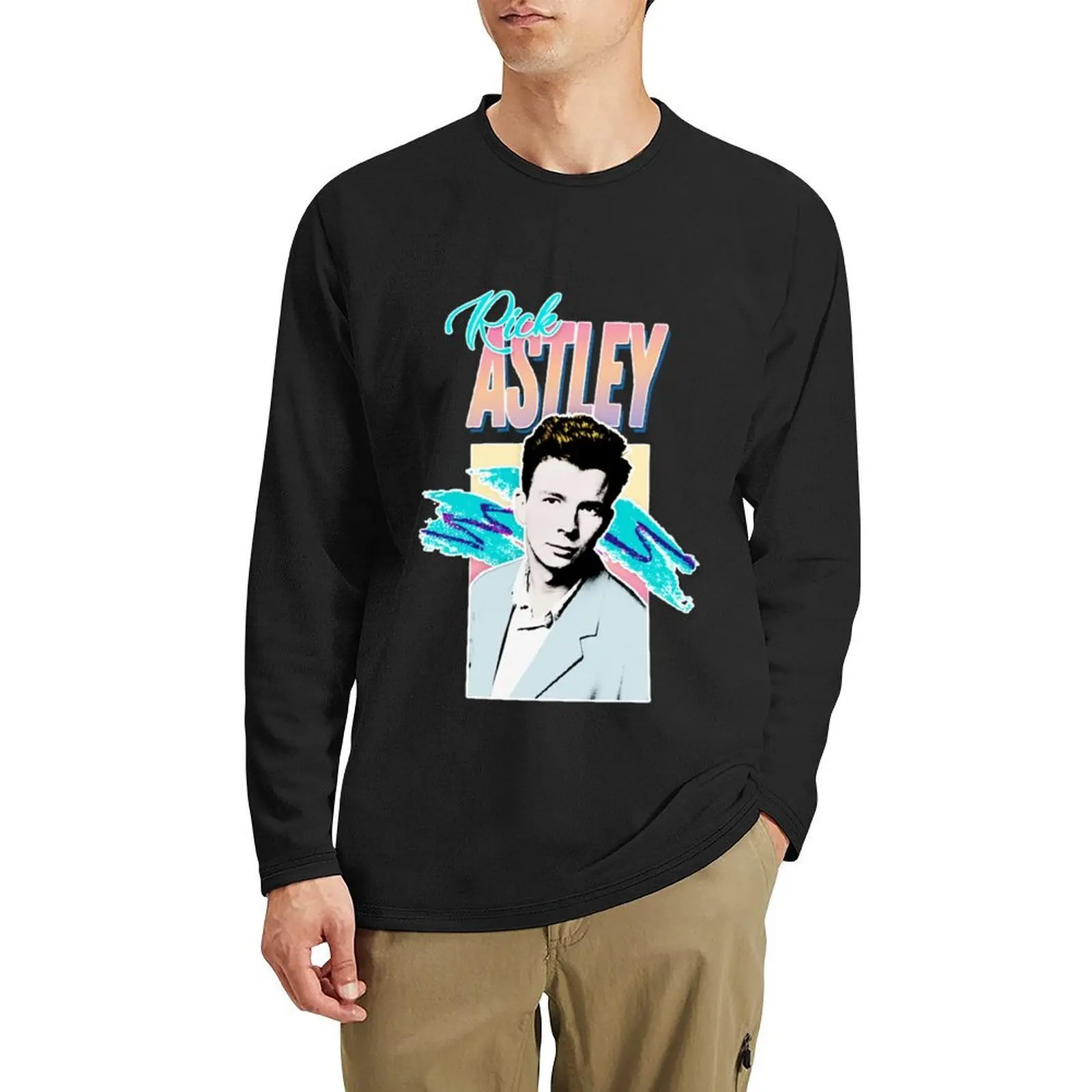 

Rick Astley 80s Aesthetic Tribute Long T-Shirt, топы больших размеров, футболки на заказ, создайте свою собственную мужскую одежду, мужские футболки с графикой