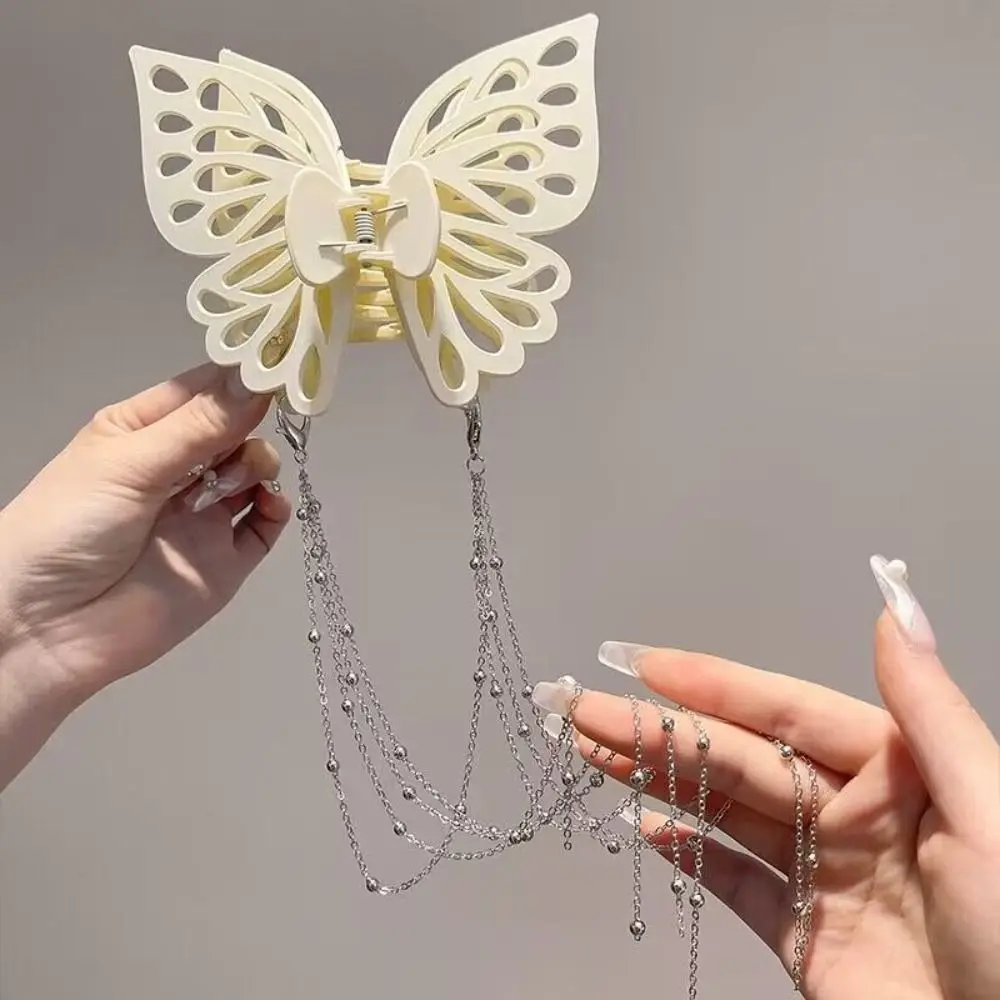 New Oversized Hollow Butterfly Tassel Chain Hair Grab Clip Shark Clip Hair Accessories Claw Clip For Women