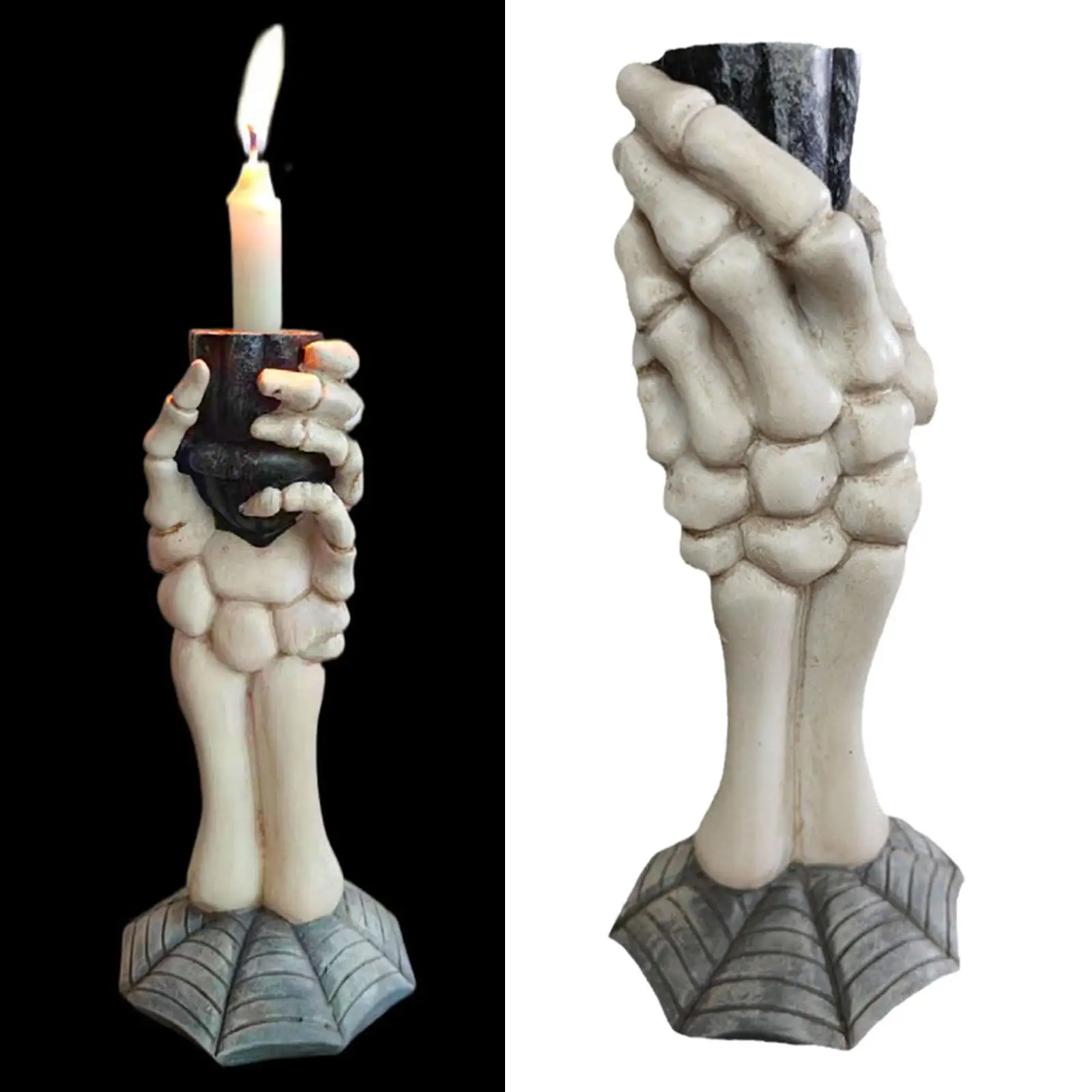 Halloween Taper Candle Holder Resin Skull Hand Candlestick Holder Halloween Decoration Candelabra for Kitchen Counter, Mantel