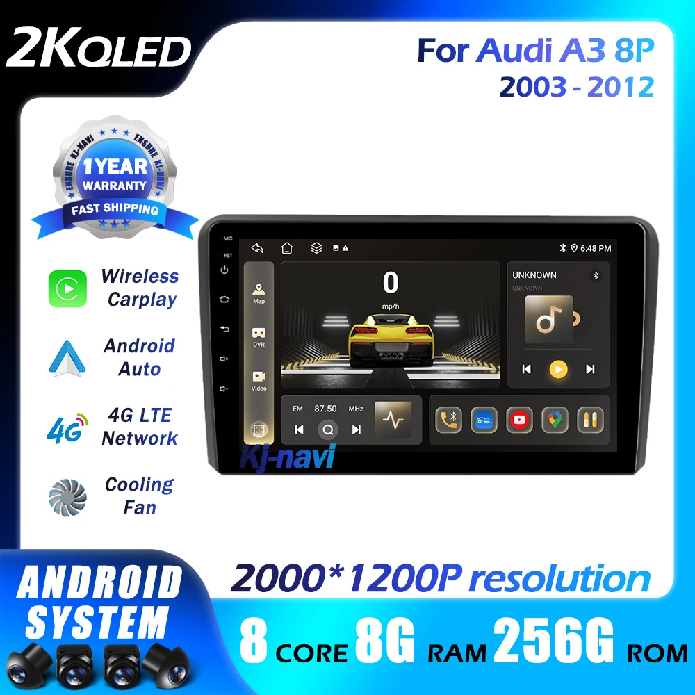 

Android 14 For Audi A3 8P 2003-2012 RS3 Sportback 2Din CAR Multimedia Carplay Video Player Stereo Radio WIFI 4G DSP Navigation