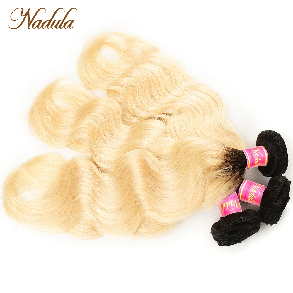 Nadula Hair 3 Bundles Brazilian Body Wave 10-20inch Ombre Hair Bundles 100% Human Hair Weaves T1b/613 Remy Hair Extension