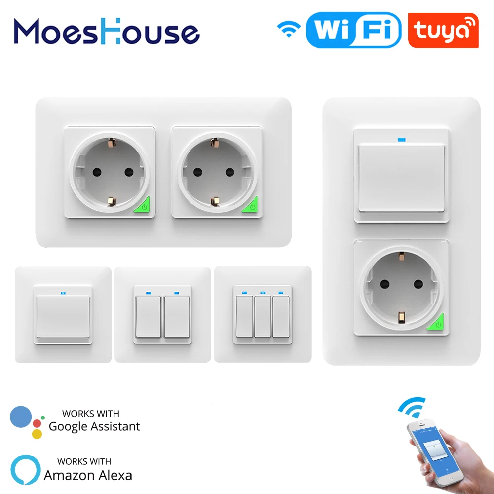 Interruptor de pared y enchufe inteligente con Wifi para el hogar, Pulsador y toma de corriente inteligente para control remoto, para Smart Life,