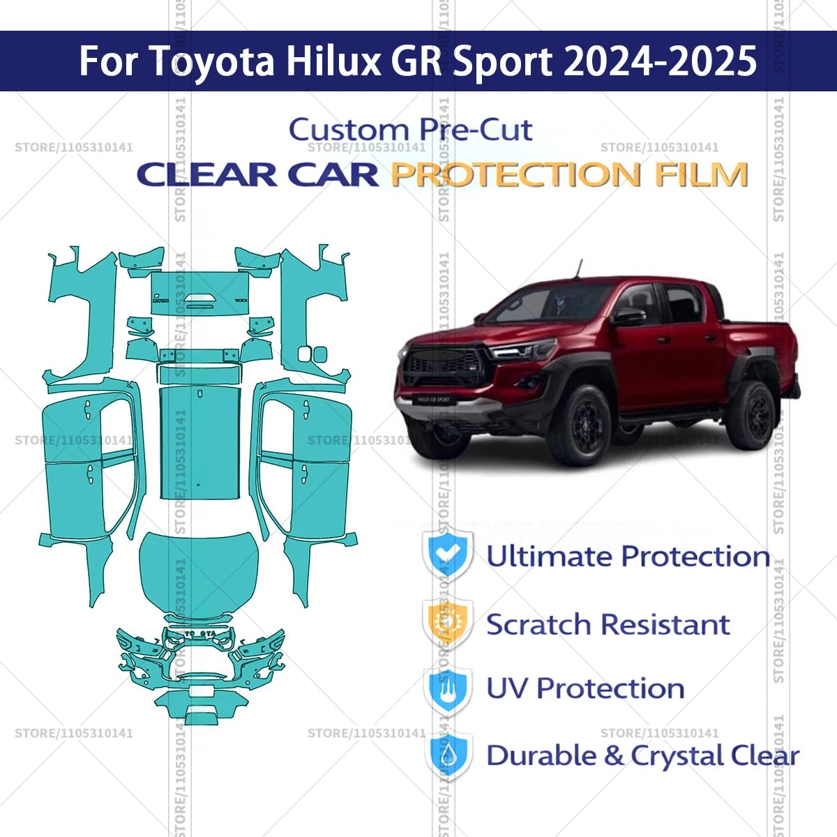 

Защитная пленка PPF для Toyota Hilux GR Sport 2024-2025, предварительно нарезанная, прозрачная, профессиональная автомобильная пленка