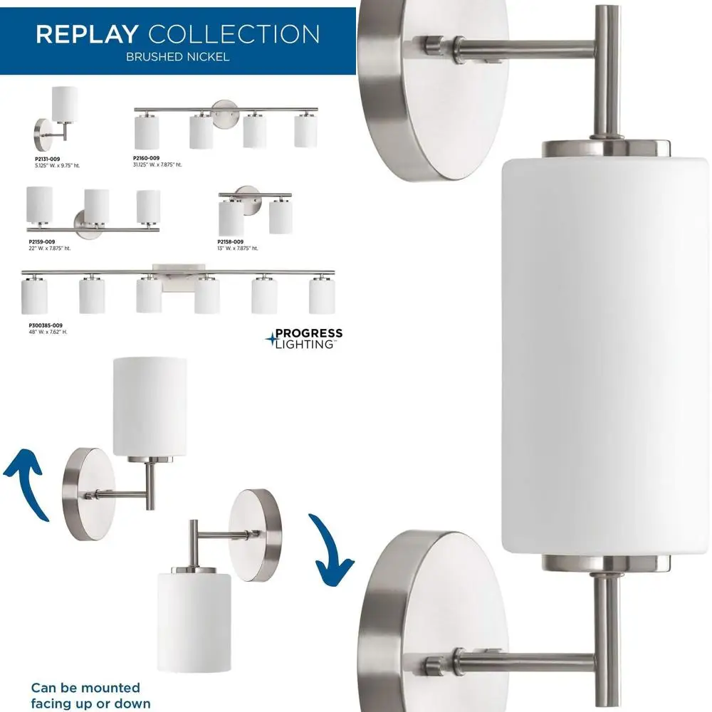 モダンなブラッシュニッケル製バスルーム用照明器具、ライトエッチングホワイトガラスシェード、E26ベース