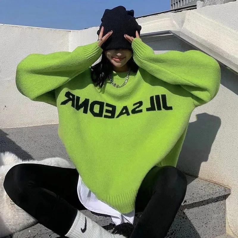 

New Casual Pullover Loose Letter Knitted o-neck Sweater Pullovers Women Sweater Women 2024 Fashion Autumn Winter Warm