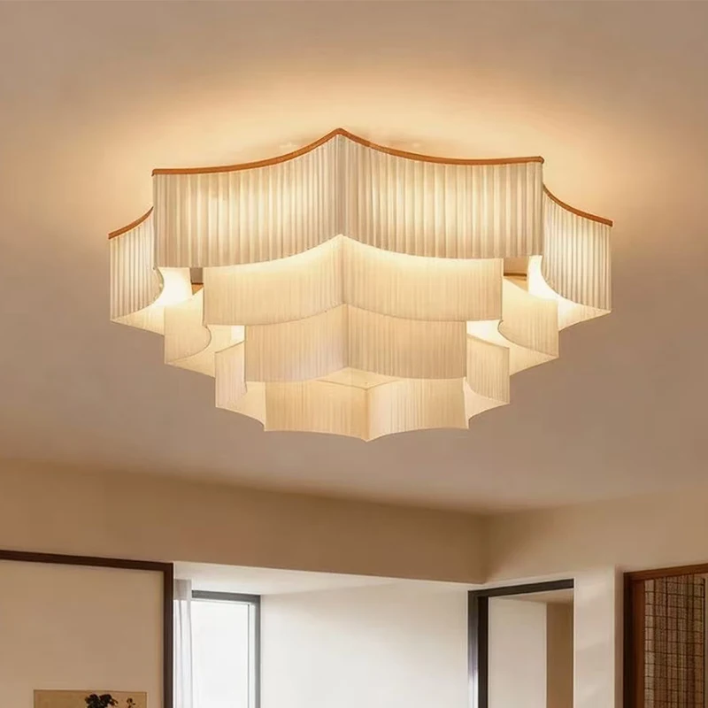 

Medieval Retro Fabric Living Room Led Ceiling Chandelier Lighting Art Dining Room Homestay Home Decor Ceiling Lamp Bedroom Light