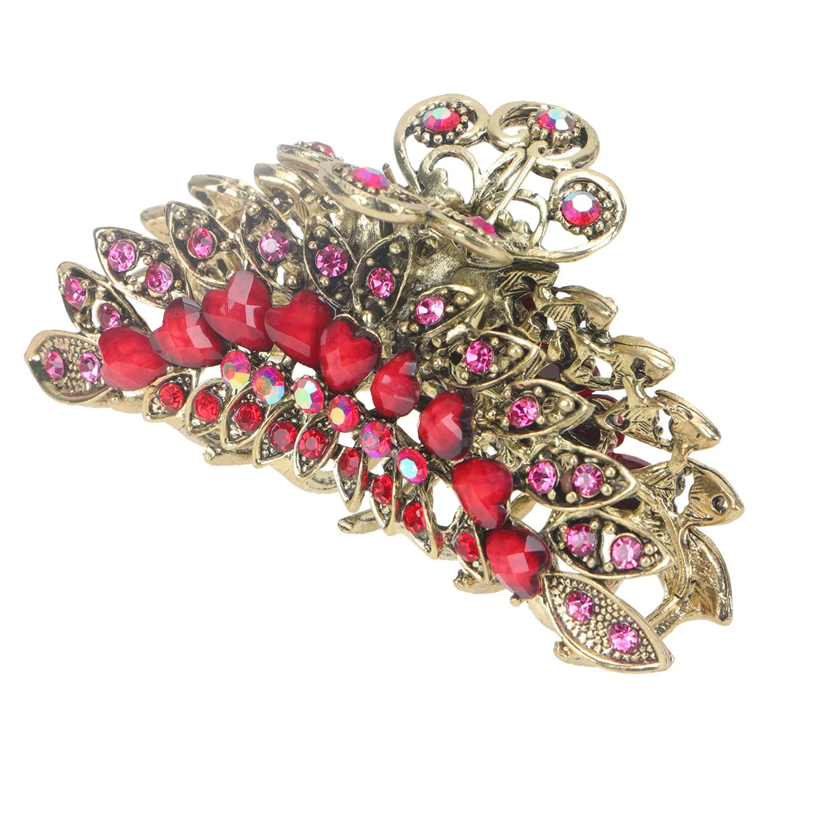 

Retro Hair Clip Rhinestone Grip Stylish Ponytail Clips Fashion Jaw Clips Red Durable Easy Use Practical Choice