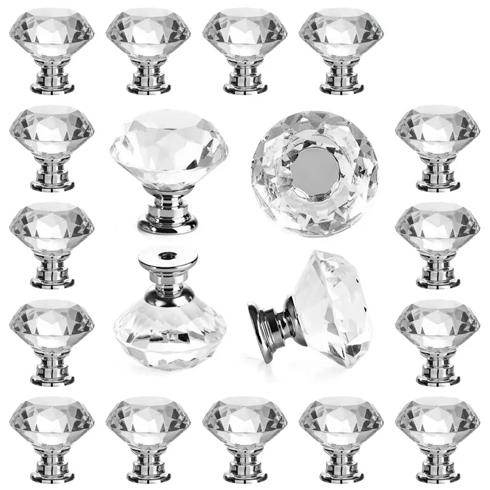 

24pcs Crystal Door Handle 30mm Diamond Shape Single Port Knob Handle for Cabinet Drawer Door Cupboard Wardrobe Closet Hardware
