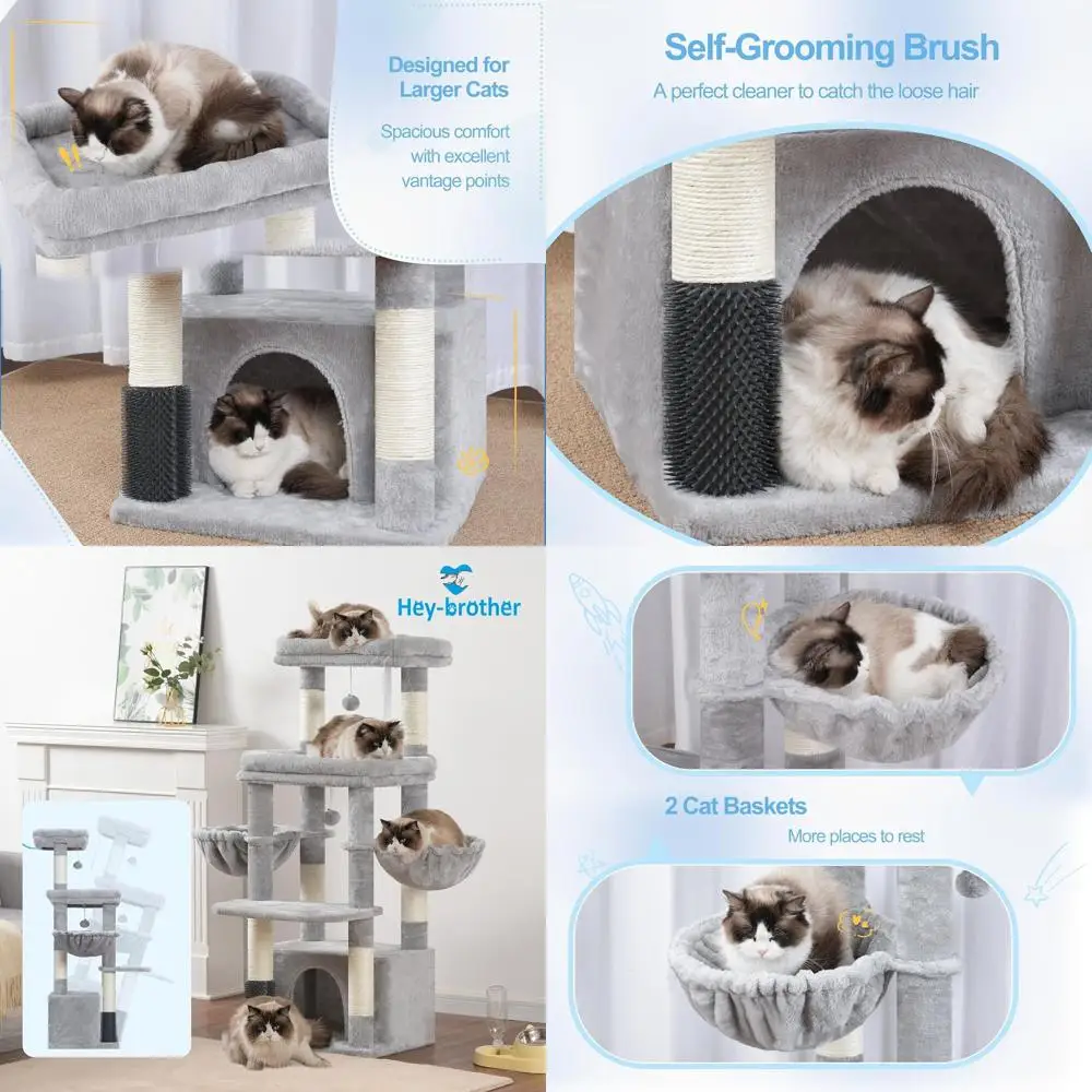 

Large Cat Tree Tower with Platform, Hammocks, and Scratching Post for Maine Coon Cats, 51.1 Light Gray MPJ070W