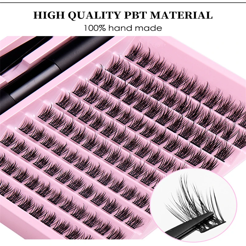 120 Clusters D Curl Eyelashes Handmade Thin Band Natural Adhesive DIY Segmented Eyelash Tweezers for Beauty Salons