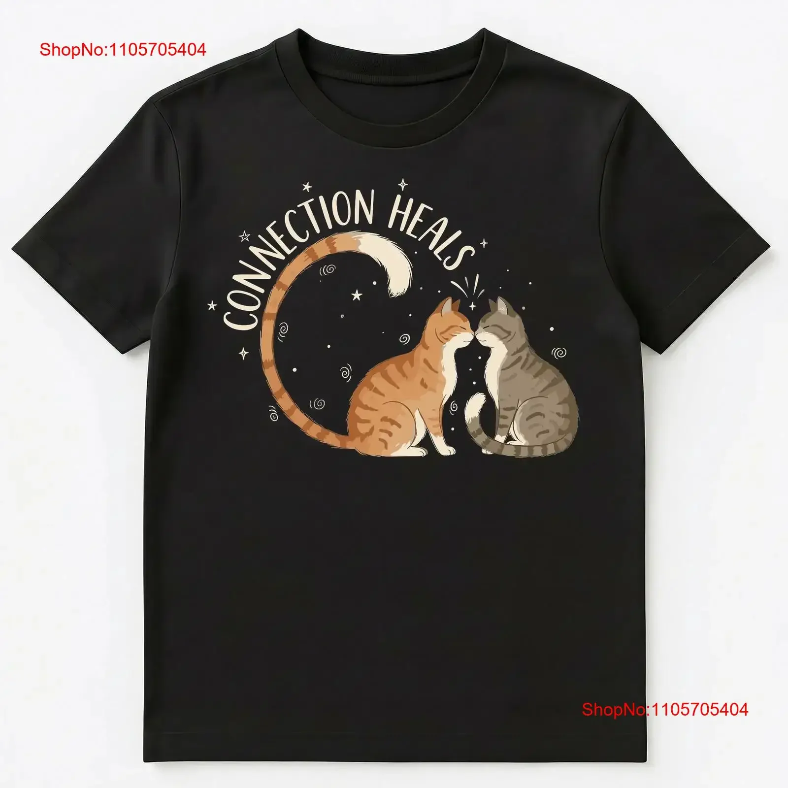 Connection Heals Inspirational Cat Art Design T Shirt long or short sleeves vintage Washed Top For Everyday Wear Breathable