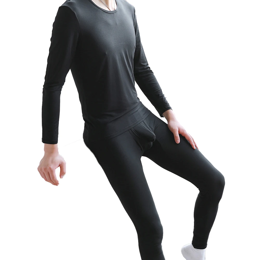 

Mens O-Neck Soft Lingerie Thermal Long Johns Set Solid Underwear Modal Long Sleeve Pants Comf Top Bottoms Male Sleepwear