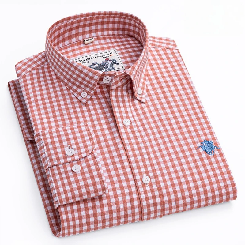 

New in shirt plaid 100%cotton plaid long sleeve for men casual soft tops single pocket embroidery polo Fashion korean popular