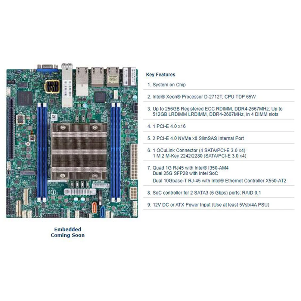 X12SDV-4C-SPT8F M-ATX DDR4 2*SATA3 Xeon Processor D-2712T For Supermicro Motherboard