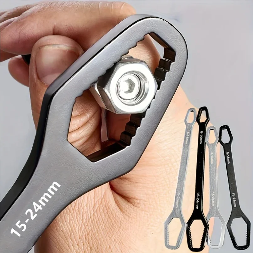 Universal Double Ended Wrench, Self-Tightening 3-17mm Screw Nuts Repair Wrench, Double-Headed Ratchet Spanner, Adjustable