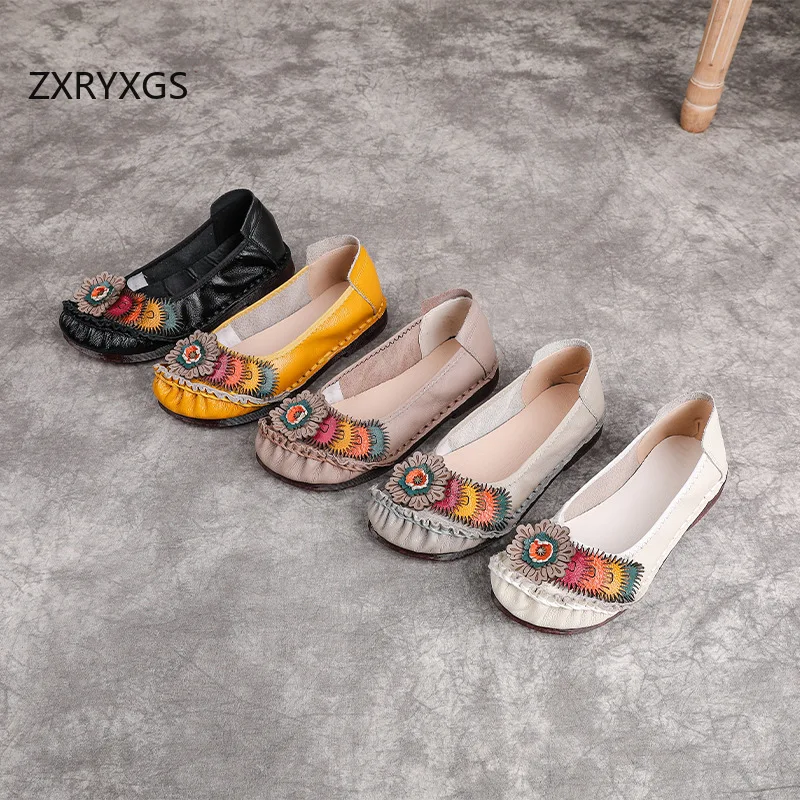 

Классические кожаные туфли ZXRYXGS с цветочным узором, модные туфли на плоской мягкой подошве, удобные, для банкетов, трендовые, женские туфли без каблука, большие размеры 2026