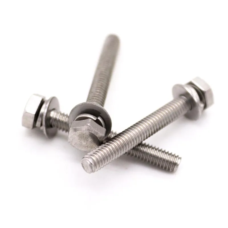 1/10pcs M4 M5 M6 M8 M10 M12 304 Stainless Steel External Hex Hexagon Head SEM Screw Flat Washer Spring Gasket Assemble Bolt