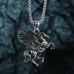 Vintage Greek Mythology Pegasus Pendant Necklace Men Punk Hip Hop Party Animal 316L Stainless Steel Necklace Jewelry Gift
