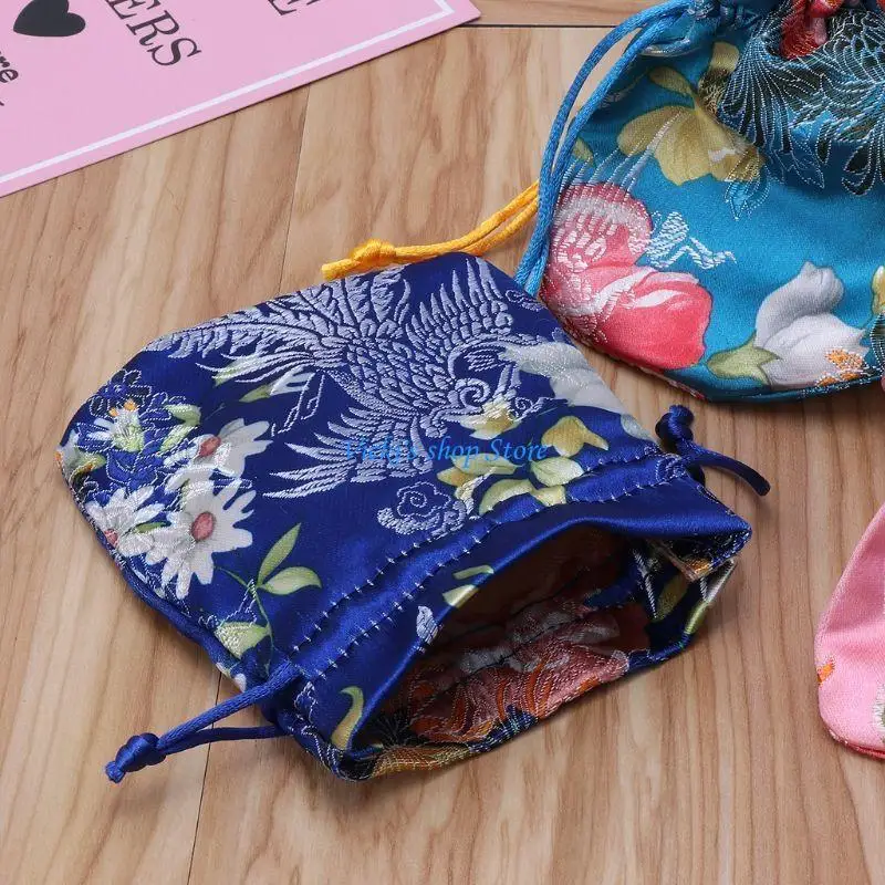 حقيبة مجوهرات برباط مطرزة من الحرير المطرز، حقيبة تنظيم إكسسوارات حقيبة برباط للنساء والفتيات
