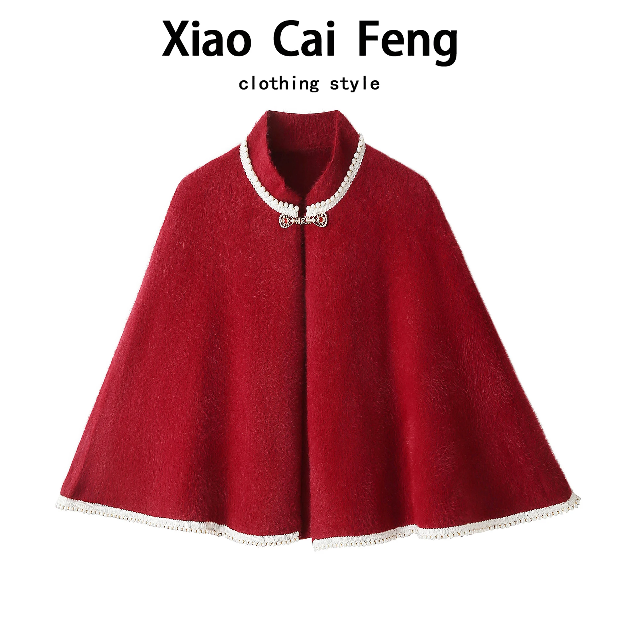 Bride's Red Cloak Outerwear for Engagement And Toasting Women's  Jacket Autumn Winter Bead Embellished Outer Dress