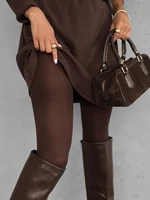 Collants opaques marron café pour femme, très extensibles, couleur unie, avec pied, pour l'automne et l'hiver 1