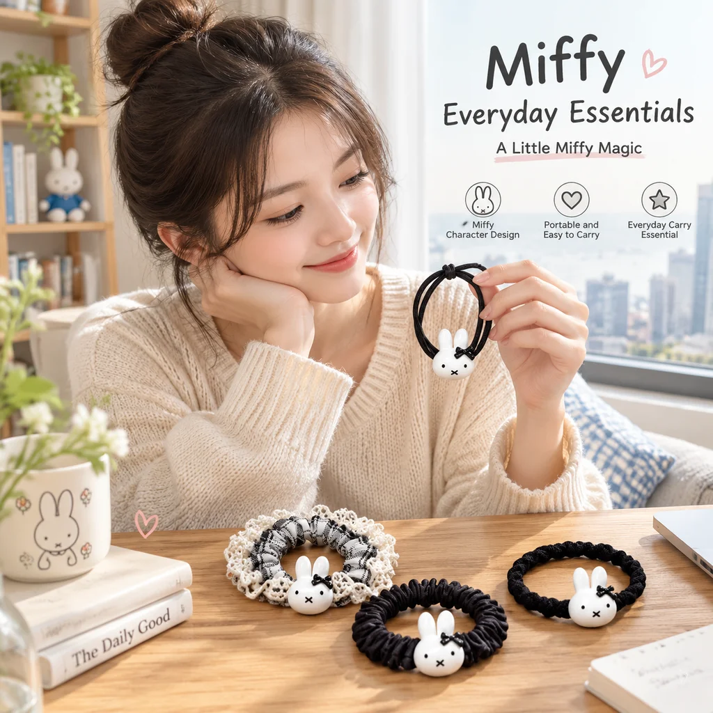 Miffy Rabbit Hair Tie Cute Cartoon Bow Ins Sweet Girl Super Cute Couple Hair Rope Best Friend Elastic Hair Band Hair Accessory