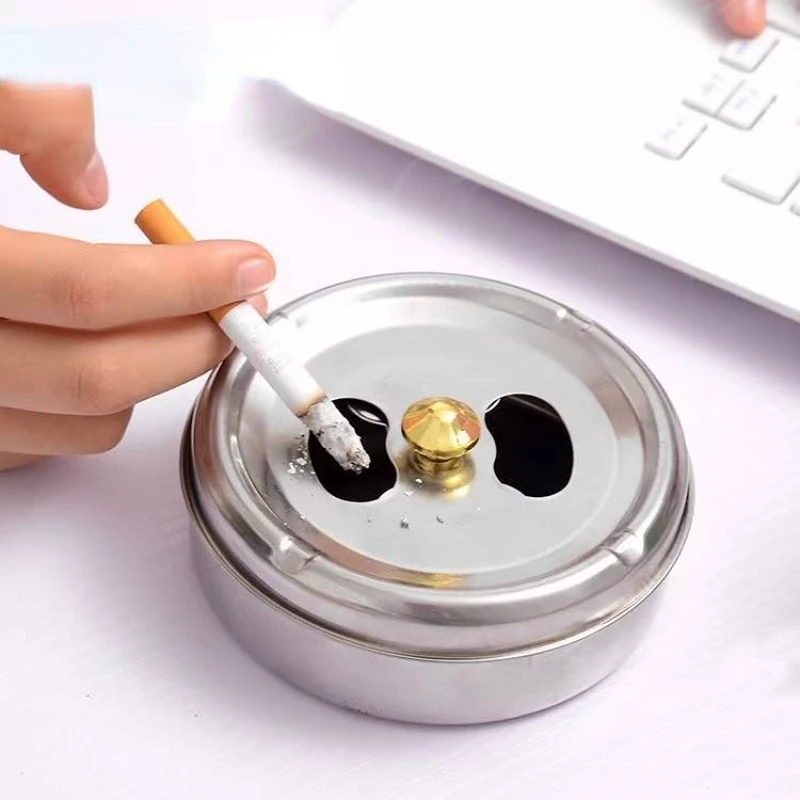 Round Spinning Ashtray with Cover Smoking Accessories Portable Stainless Steel Ashtray Lid Rotation Fully Enclosed Home Gadgets