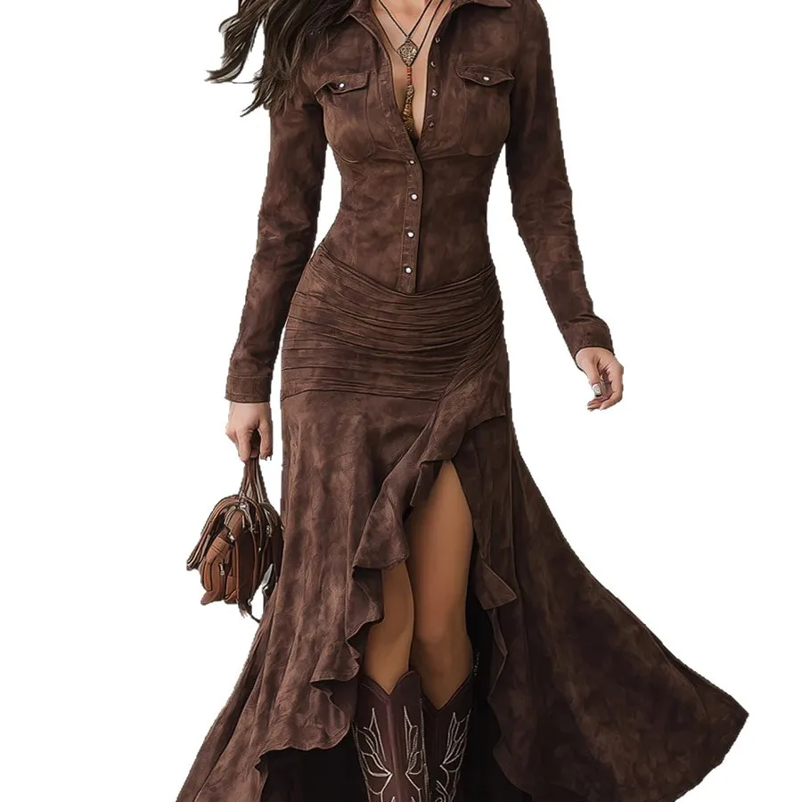 الملابس النسائية فساتين النساء 2025 الخريف الشتاء سليم صالح سستة الوقوف طوق شق فستان طويل ملابس مثيرة النساء فساتين السهرة #6