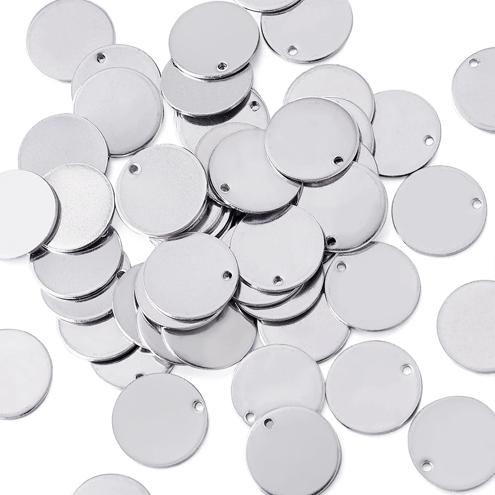 

100pcs 304 Stainless Steel Charms Flat Round Stamping Blank Tags Smooth Surface for Necklace Jewelry Making DIY Findings 15x1mm