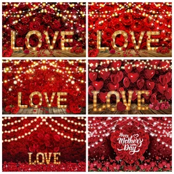 February 14 Valentine's Day Photography Backdrop Red Rose Flower Love Heart Romantic Valentine Wedding Photo Background Decor
