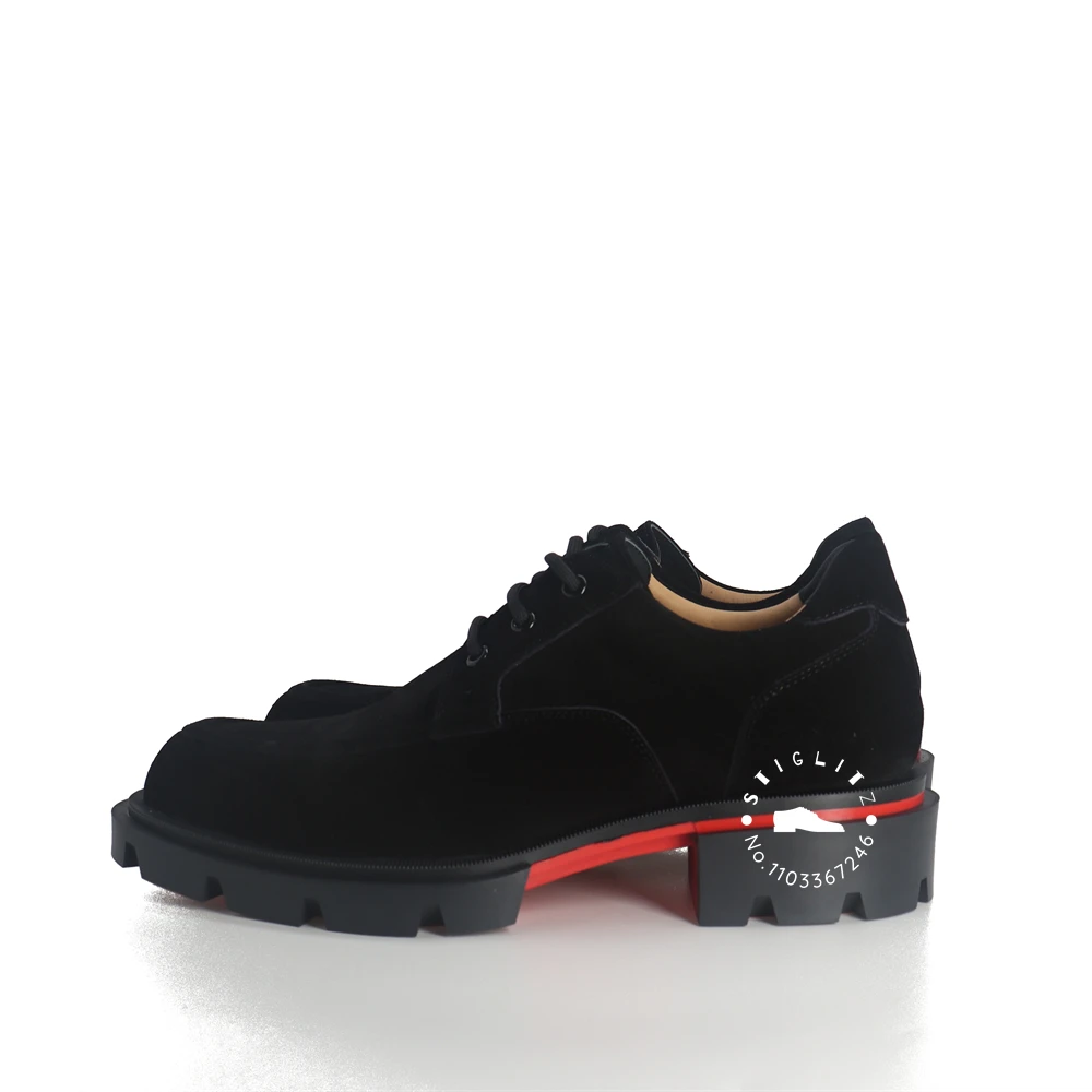 Black Suede Men's Dress Shoes Designer Style Luxury Lace Up Shoes Black Red Genuine Leather Shoes Designer Wedding Shoes for Men