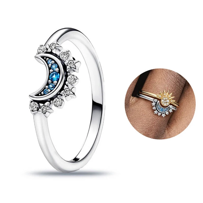 Silber plattierte funkelnde Sterne und Mond himmlische Sonne Mond ringe für Frauen Party Hochzeit Schmuck Mode Ring Set