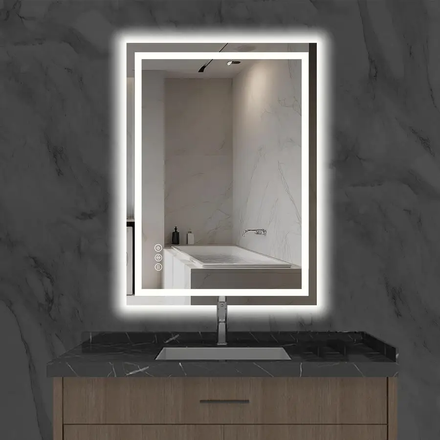 

LED Bathroom Mirror with Lights Bathroom Vanity Mirror with Backlit and Front Light,Stepless Dimmable Led for Bathroom,AntiFog,