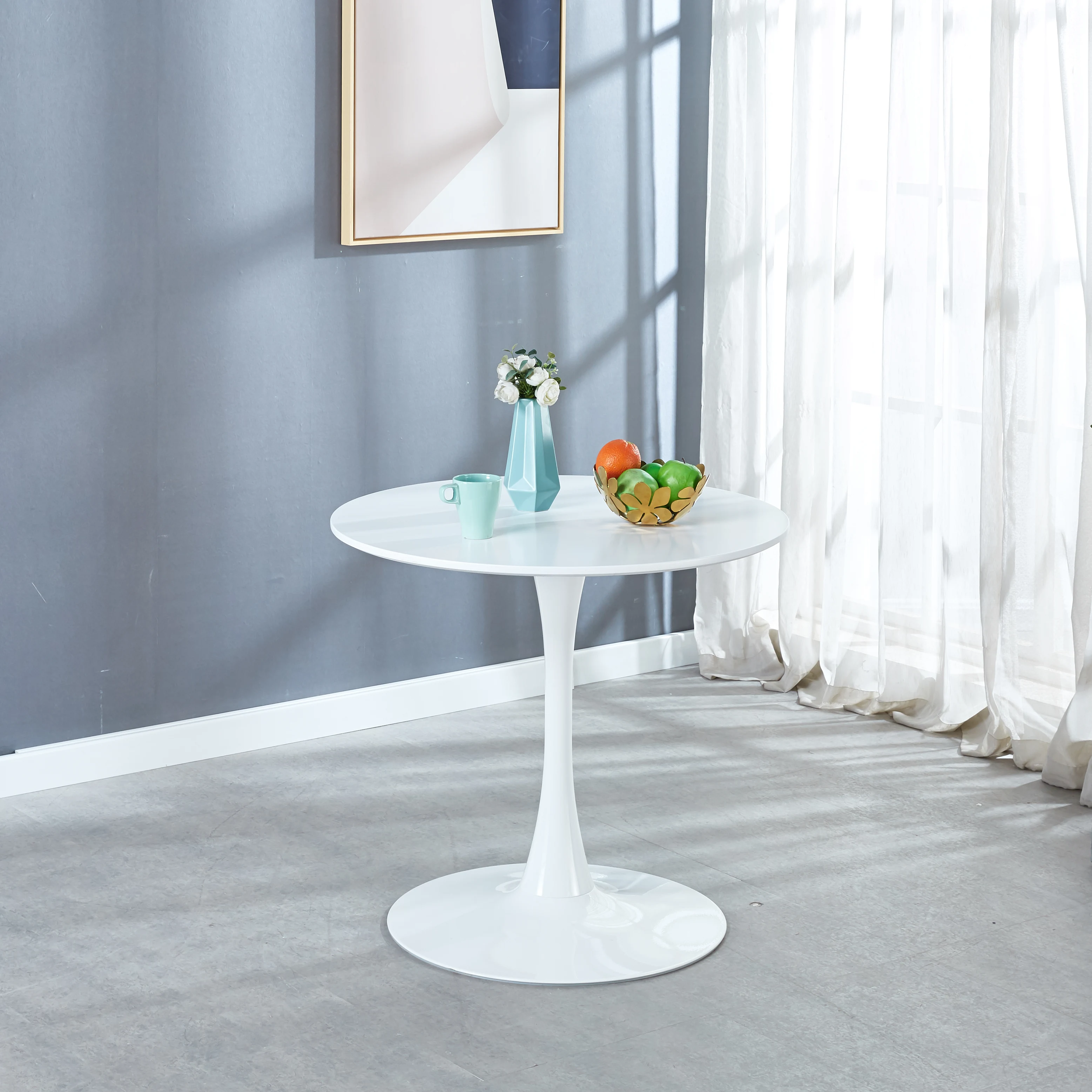 

31.5" White Tulip Table, Mid-Century Dining Table, with Round Mdf Table Top, Pedestal Dining Table, Leisure Coffee Table