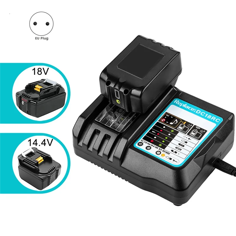 Carregador de bateria com display LED, ferramenta elétrica, plugue UE, 14.4V, 18V, 6AH, Makita DC18RC, BL1830, Bl1430, BL1860, BL1890